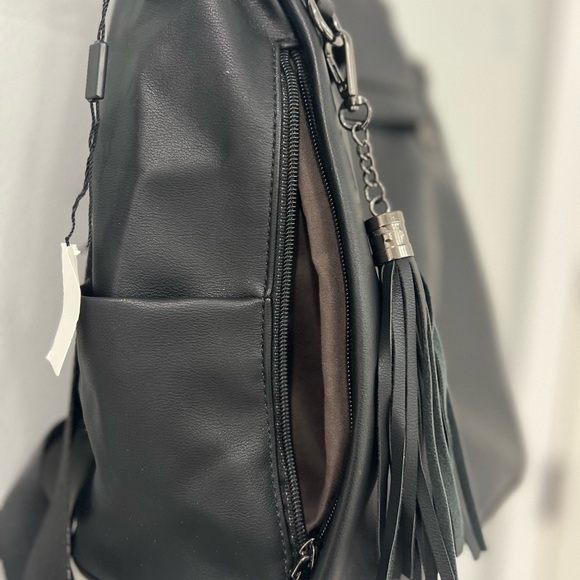 Black Backpack Purse for Women, PU Leather Anti Theft Travel with Tassel - Picture 8 of 11